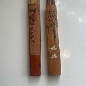 Pair Of Hand Carved Wooden Chopsticks With Hand Carved Embroidered Cases-1945